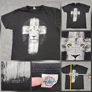 VTG‎ Jesus Bible Quote Kerusso Mens S Small? Lion Cross Black Graphic T Shirt